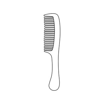 recommend clip art: Hair comb on a white background. Black outline, simple silhouette of a barber tool. Vector illustration for a logo, business card, or design.