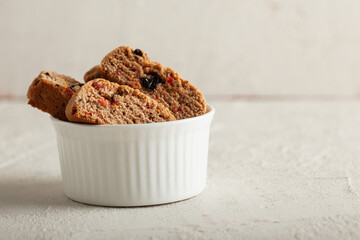 Italian cantuccini cookies with strawberries and raisins. Biscotti cookies with copy space for text.