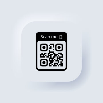 QR code for smartphone icon. Qr code for payment. Scan me with smartphone icon. Neumorphic UI UX white user interface web button. Neumorphism. Vector EPS 10