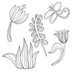 Abstract herb. Vector freehand linear ink drawn. fantasy flower