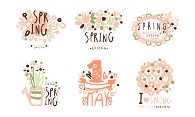 Tender Spring Labels and Logos with Original Design Vector Set