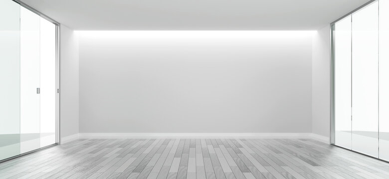 White empty room design copy space with the wooden floor 3d rendering