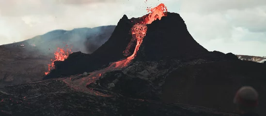 Fotobehang Panoramic photo pf the volcano erupting volcano.  © Veniamin