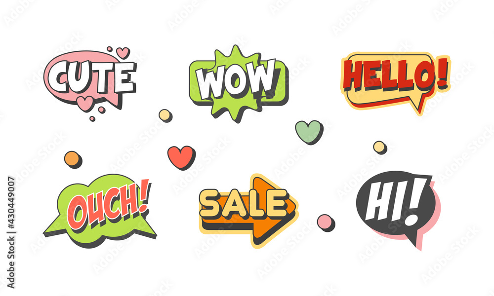 Poster speech bubbles with short messages as comic element vector set