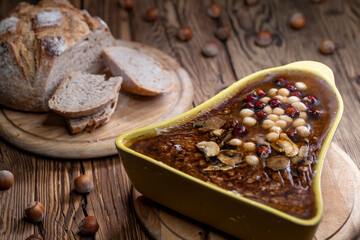 Rough pate with hazelnuts and mushrooms