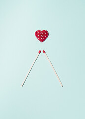 Two safety matches and heart composition, minimal creative  lovers concept