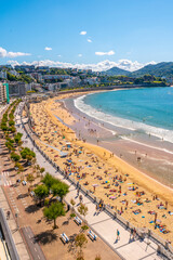 La Concha beach in the city of San Sebastián in summer, Gipuzkoa. Spain, vertical photo