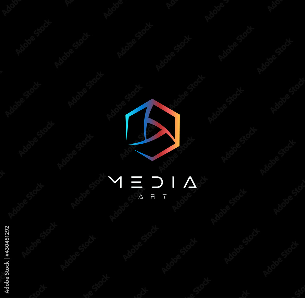 Poster Play button for innovation technology interface. Start and launch icon, hud and gui design element. Digital multimedia logo template for music, video, audio player sign. Vector illustration.