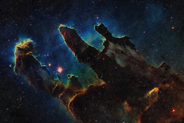 Space wallpaper. Deep space with colored nebulae, galaxies and stars. Starry cosmos background