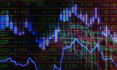 Stock market graphs, charts and numbers blending
