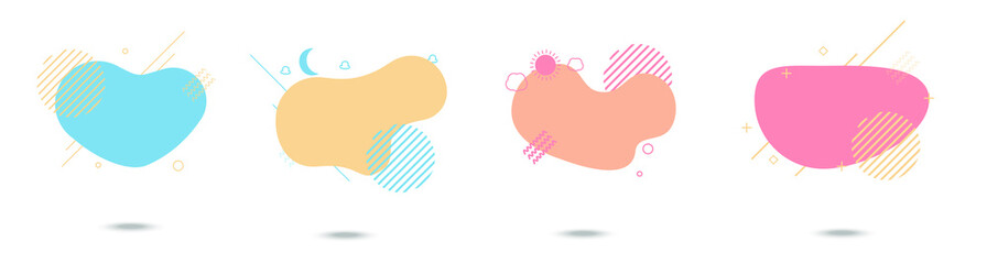 Abstract colorful blobs set.Set of isolated abstract aqua spot with gradient or dynamic color.Abstract liquid shape. Fluid design. Isolated gradient waves with geometric lines,Vector illustration.