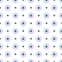 Blue and Green Boho Polka Dots and Flowers Seamless Pattern Background