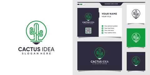 Naklejka premium Cactus logo with bulb lamp style and business card design Premium Vector