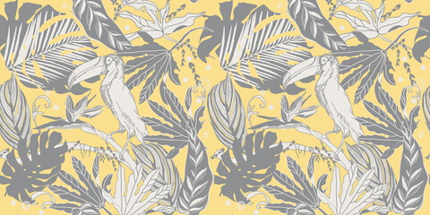 Naklejka na ściany i meble pattern with tropical bird and leaves