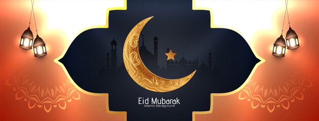 Glossy Eid Mubarak festival islamic banner design