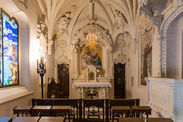Church or Chapel at Quinta da Regaleira gothic architecture. The view to the Regaleira Chapel in...
