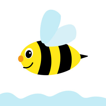Happy cartoon bee flying through the sky. A simple funny bee.