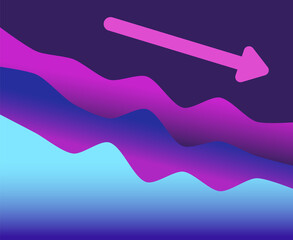 Financial graph with three line moving down and arrow. Modern futuristic design