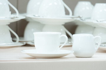 White ceramic teapot and teacup