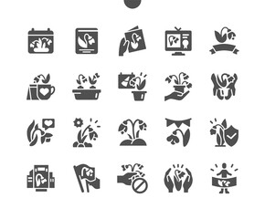 The Day of Snowdrop 19 April. Calendar. Postcard. Keep and save. Nineteenth of may. Holiday. Snowdrops protection. Natural, botanical, bloom and primroses. Vector Solid Icons. Simple Pictogram