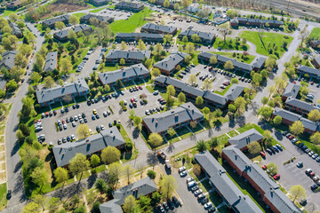 Exterior view residential apartment complex in street and home