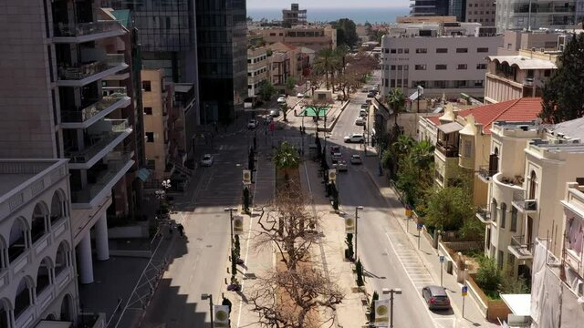 Tel aviv city road strees and sea, Aerial
drone view from tel aviv Israel, april 2020
