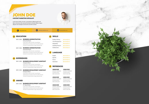 Clean Resume with Yellow Accents