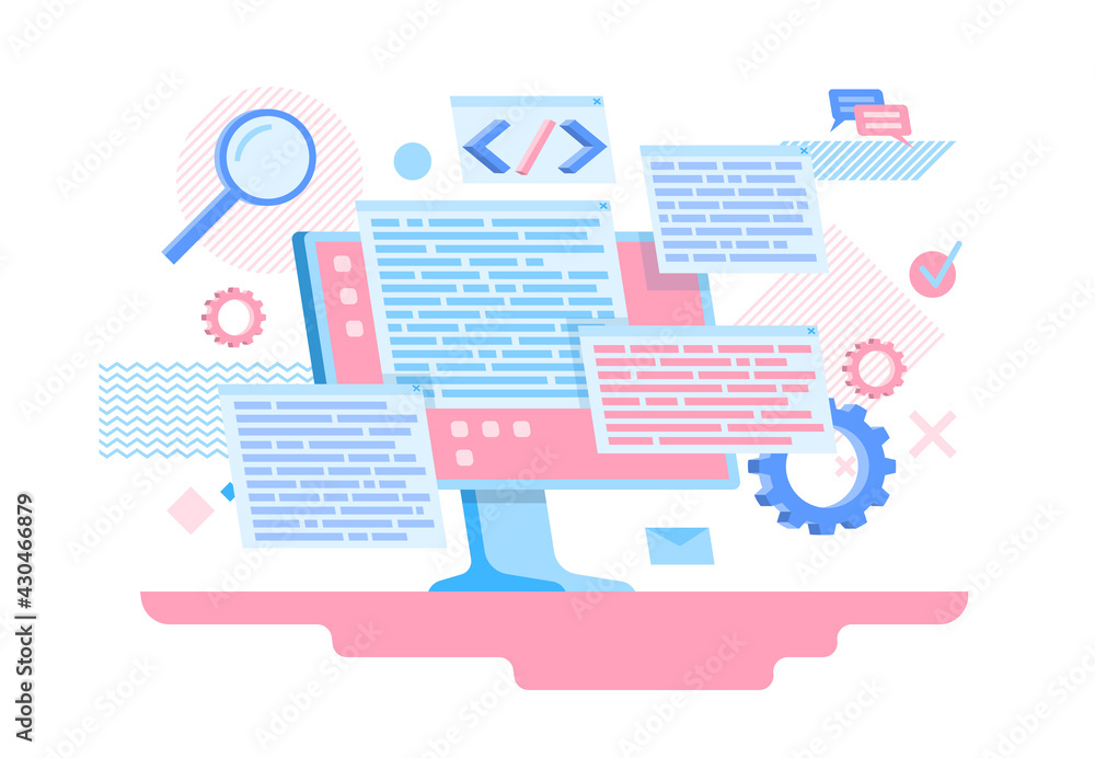 Poster cartoon color programming software concept flat design style. vector