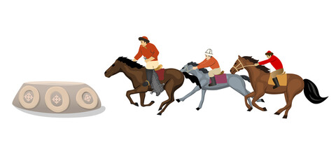 Kok-Boru competition, game of riders vector illustration