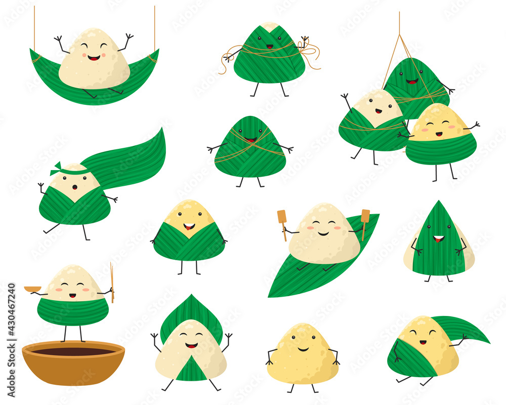 Canvas Prints Cartoon Color Characters Rice Dumpling Icon Set. Vector