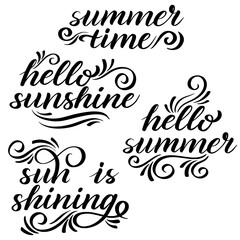 Summer lettering set. Black and white. Vector illustration