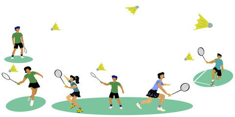 Fototapeta premium Banner with several badminton players
