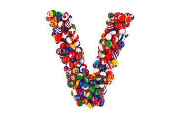 Letter V from flags of different countries, 3D rendering