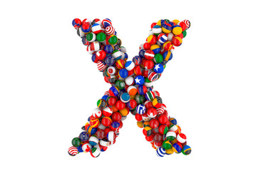 Letter X from flags of different countries, 3D rendering