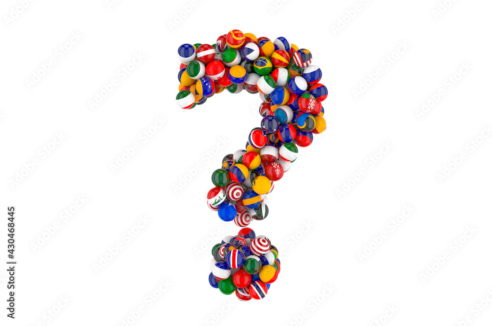 Poster question mark from flags of different countries, 3d rendering