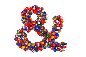 Ampersand symbol from flags of different countries, 3D rendering