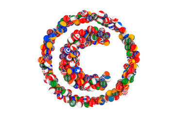 Copyright symbol from flags of different countries, 3D rendering
