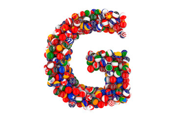 Letter G from flags of different countries, 3D rendering