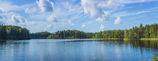 Fotobehang Slaapkamer Panoramic view of beautiful forest lake in Russia.  © Kseniya Abramova