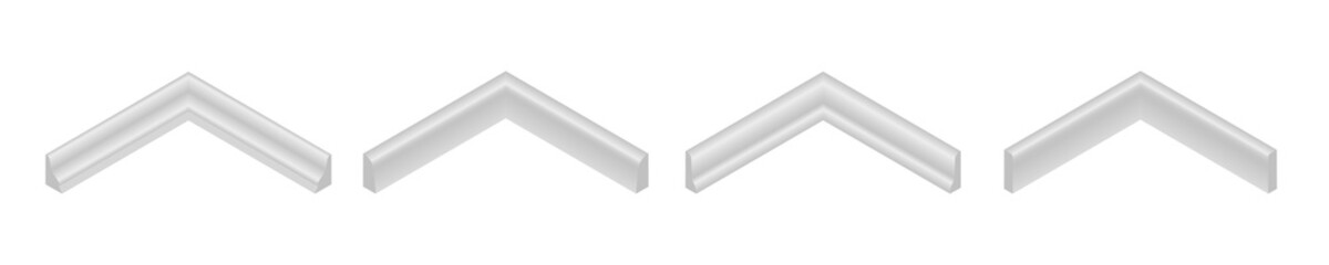 Vector illustration different shapes skirting boards for wall or floor isolated on white background. Set of realistic white baseboard icons in flat cartoon style. Isometric plastic or wood moldings. © NiRain