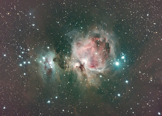 Fototapeta na wymiar Orion and the running man nebula in the Orion Constellation deep space sky object with h alpha dust taken with a modified dslr