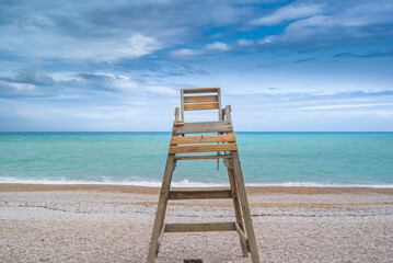 Croocked chair. Lifeguard crooked chair in Altea, Alicante. Costa blanca lifeguard chair.