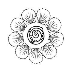 Decorative isolated black and white vector elegant illustration design of seashell in a floral form