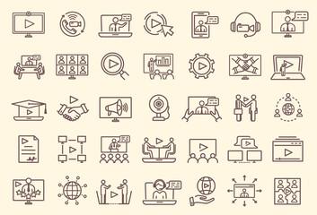 Online meeting icons set