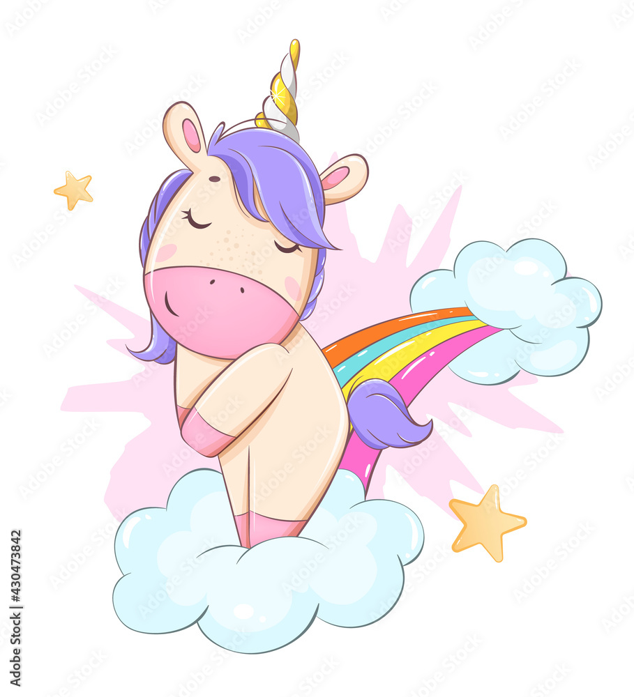 Sticker Cute unicorn. Magic unicorn cartoon character