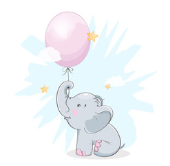 Cute little elephant holding balloon