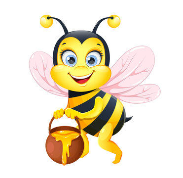 Cute cartoon bee. Funny honeybee cartoon character