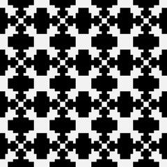 Crosses pixels ornament. Vector same pattern. Black and white colors.