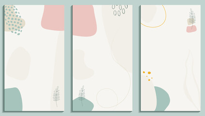 Editable modern social media stories post with abstract shapes and line art. Minimalist abstract organic background. Set of contemporary banners for social media. 
