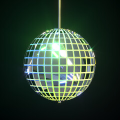 Disco mirror ball on a black background. Party accessories.  3d rendering.